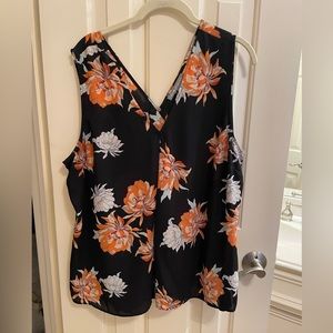 Daniel Rainn Black Sleeveless Blouse with orange and white flower print xl